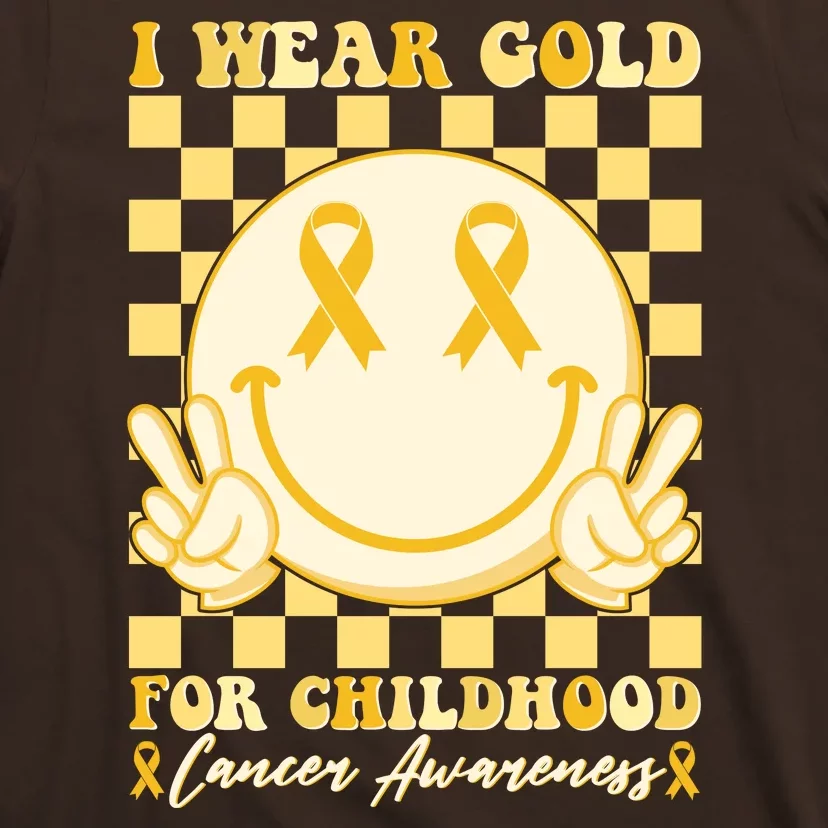 Retro Emoji Smiley I Wear Gold For Childhood Cancer Awareness T-Shirt