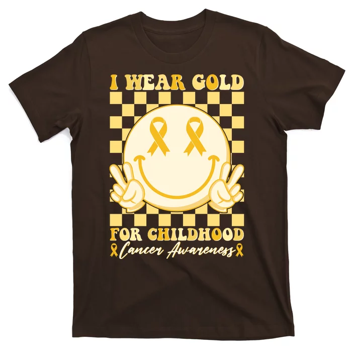 Retro Emoji Smiley I Wear Gold For Childhood Cancer Awareness T-Shirt