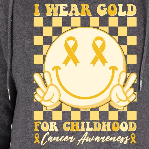 Retro Emoji Smiley I Wear Gold For Childhood Cancer Awareness Womens Funnel Neck Pullover Hood