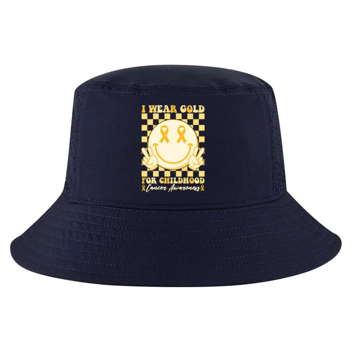 Retro Emoji Smiley I Wear Gold For Childhood Cancer Awareness Cool Comfort Performance Bucket Hat