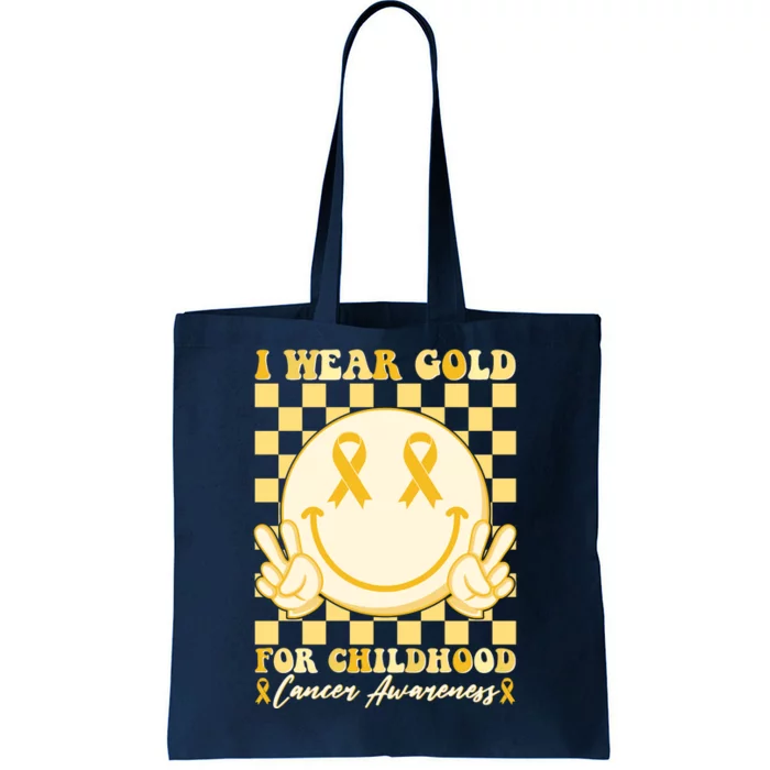 Retro Emoji Smiley I Wear Gold For Childhood Cancer Awareness Tote Bag