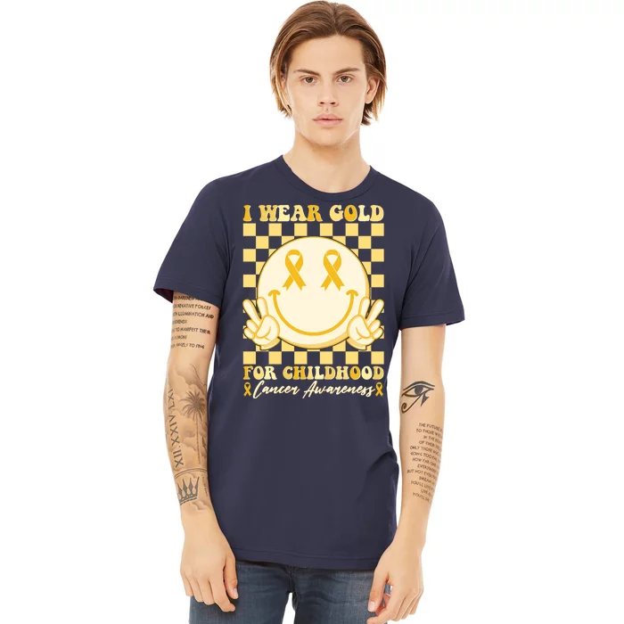 Retro Emoji Smiley I Wear Gold For Childhood Cancer Awareness Premium T-Shirt