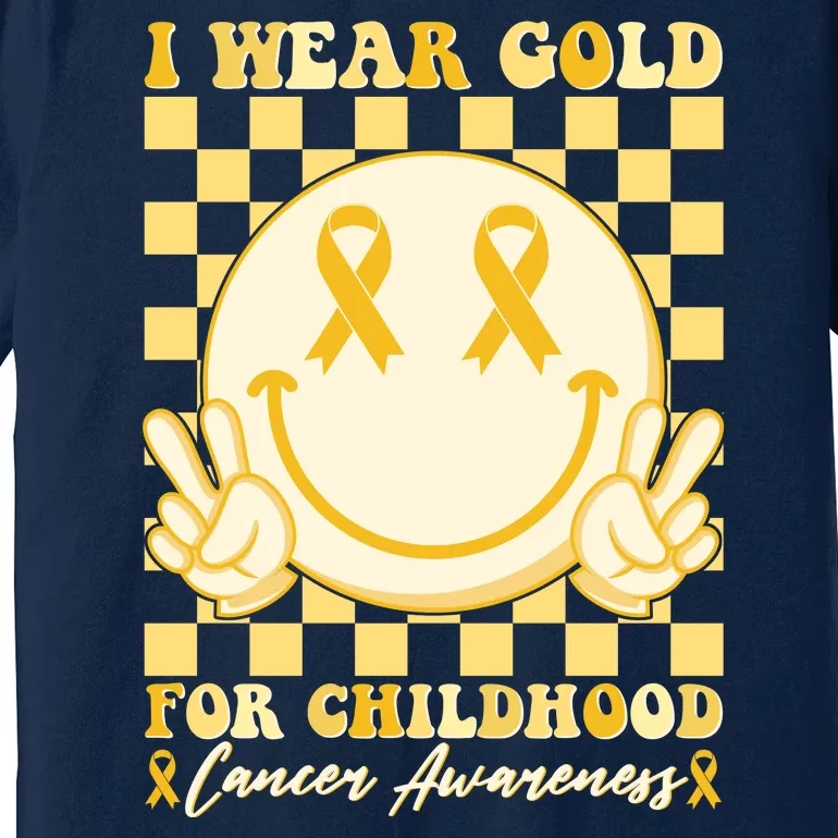 Retro Emoji Smiley I Wear Gold For Childhood Cancer Awareness Premium T-Shirt