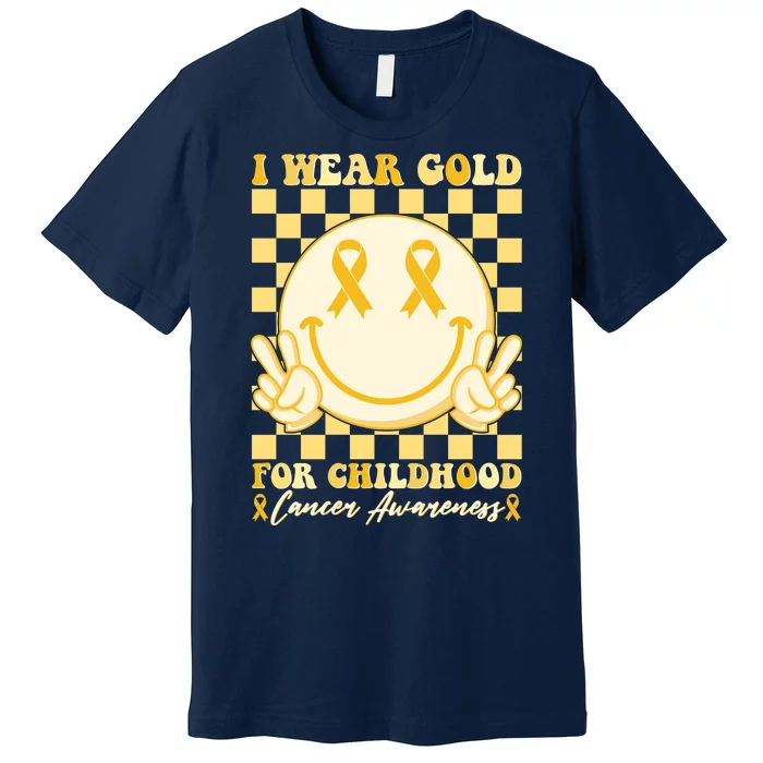 Retro Emoji Smiley I Wear Gold For Childhood Cancer Awareness Premium T-Shirt