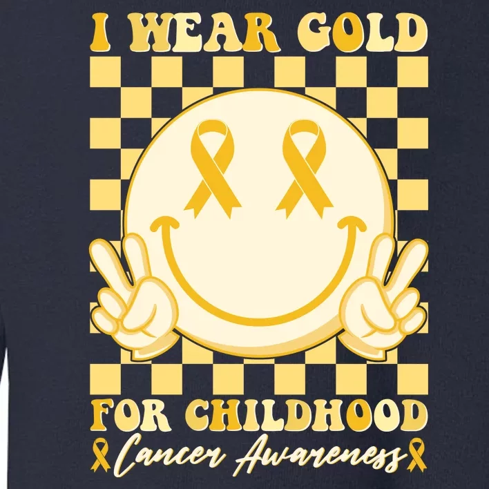 Retro Emoji Smiley I Wear Gold For Childhood Cancer Awareness Toddler Sweatshirt