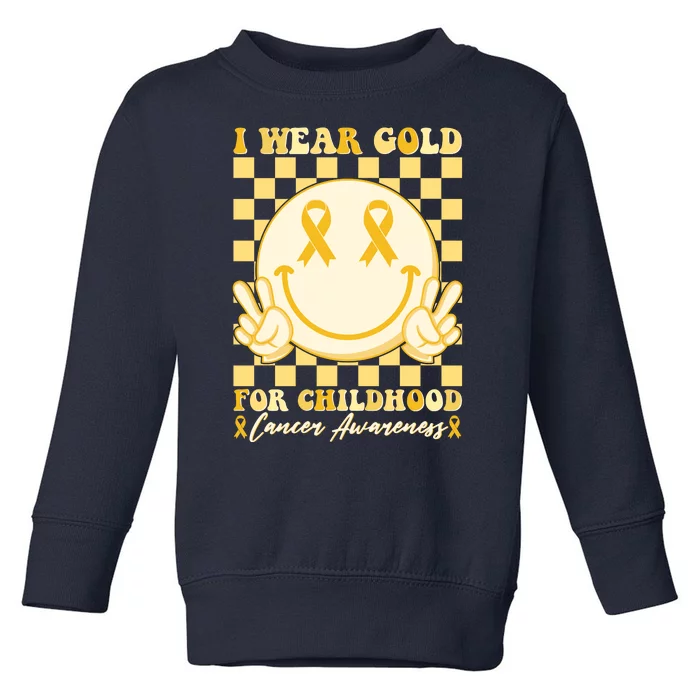 Retro Emoji Smiley I Wear Gold For Childhood Cancer Awareness Toddler Sweatshirt