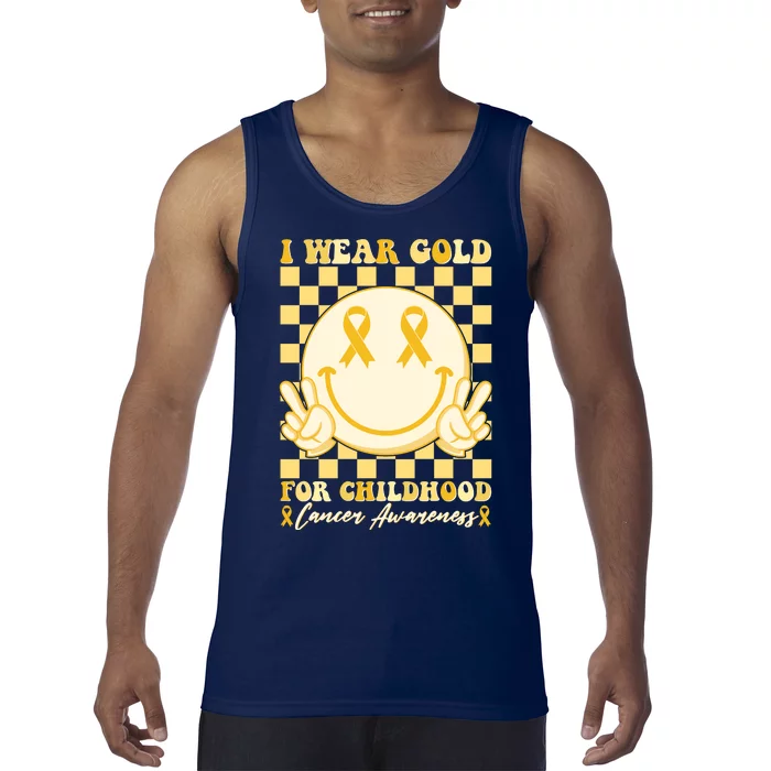 Retro Emoji Smiley I Wear Gold For Childhood Cancer Awareness Tank Top