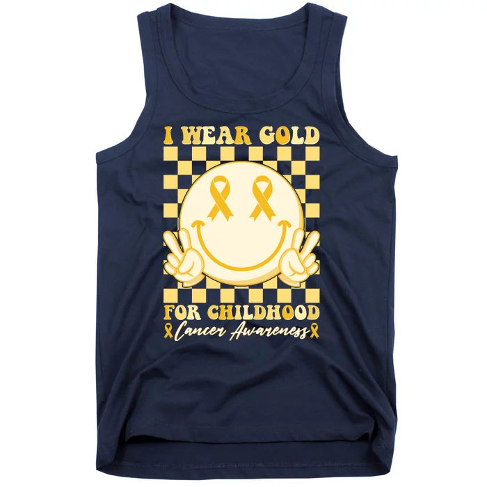 Retro Emoji Smiley I Wear Gold For Childhood Cancer Awareness Tank Top