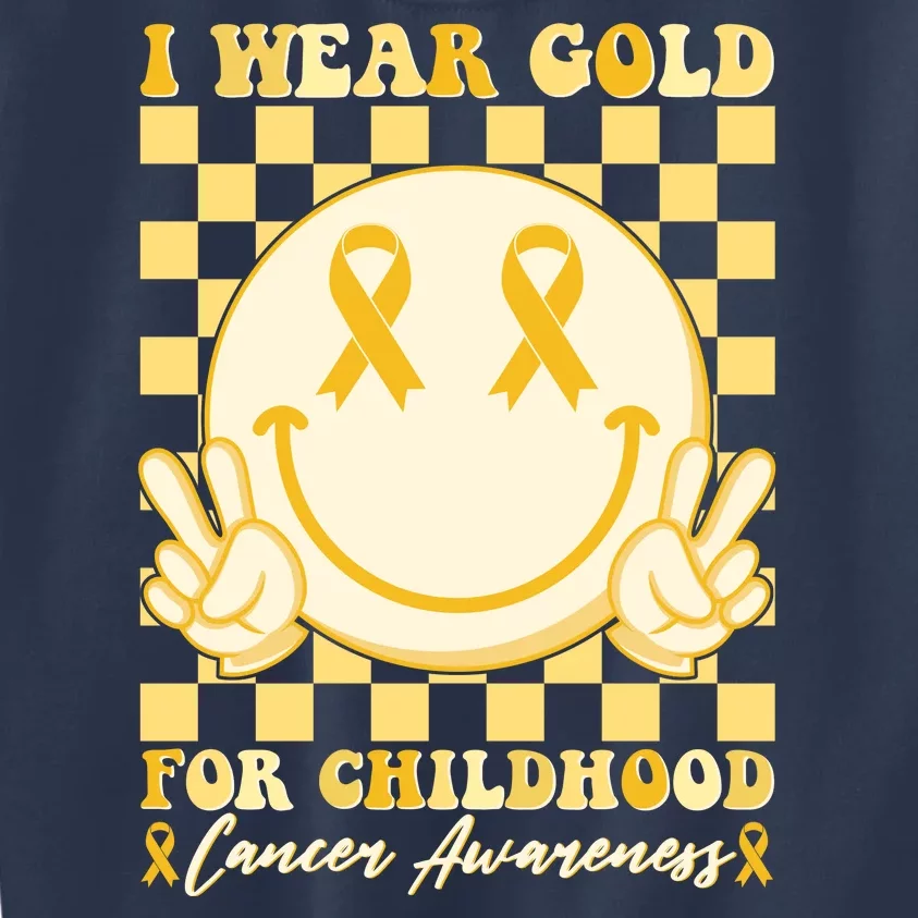 Retro Emoji Smiley I Wear Gold For Childhood Cancer Awareness Kids Sweatshirt