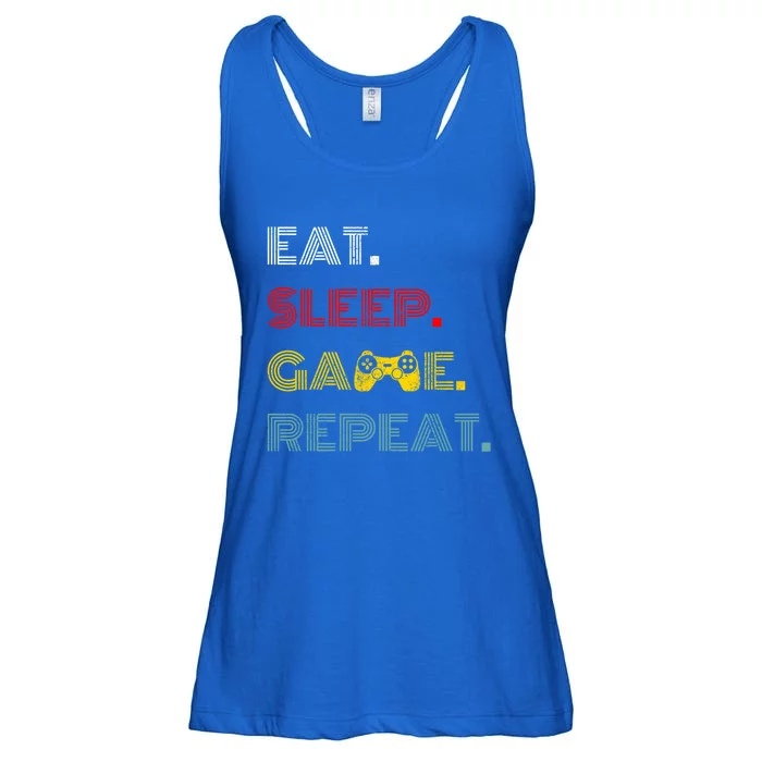 Retro Eat Sleep Game Repeat Vintage Video Games Gaming Gamer Gift Ladies Essential Flowy Tank