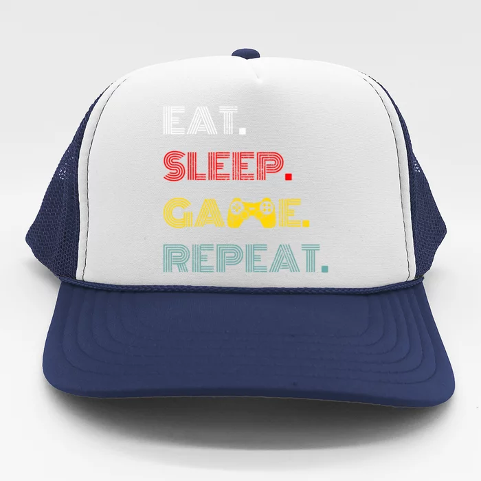 Retro Eat Sleep Game Repeat Vintage Video Games Gaming Gamer Gift Trucker Hat