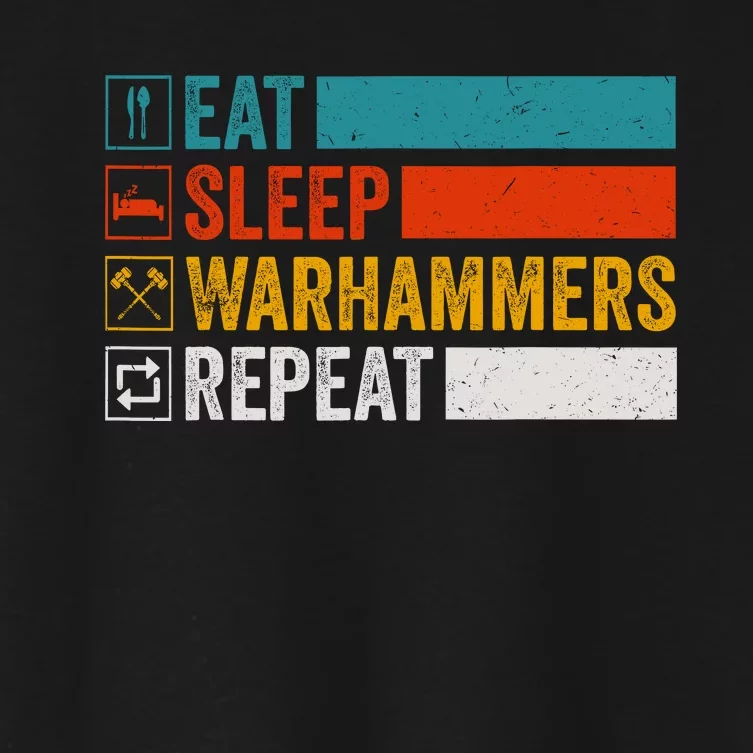 Retro Eat Sleep Warhammers Repeat Funny Gamer Video Gaming Women's Crop Top Tee