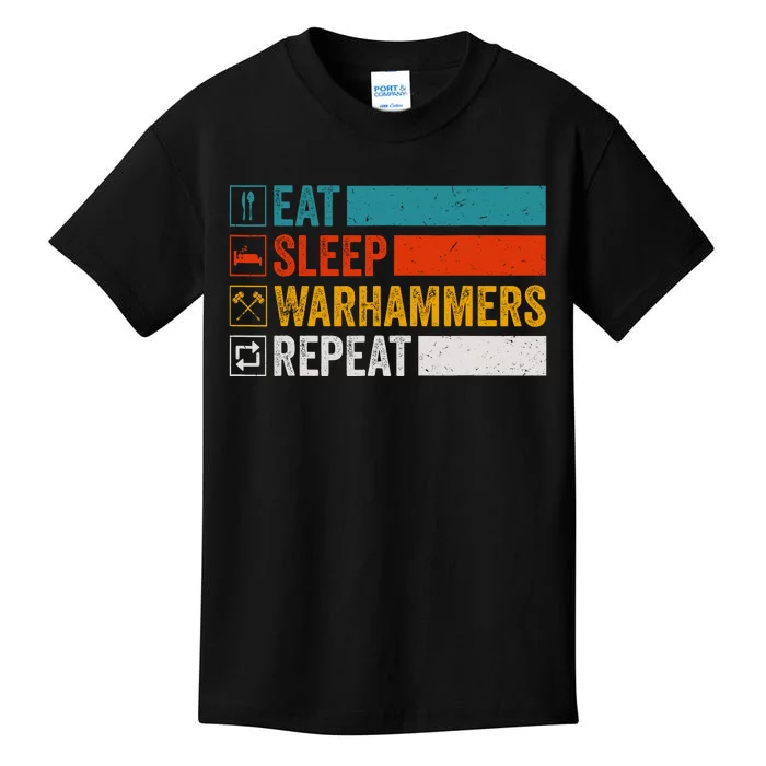 Retro Eat Sleep Warhammers Repeat Funny Gamer Video Gaming Kids T-Shirt