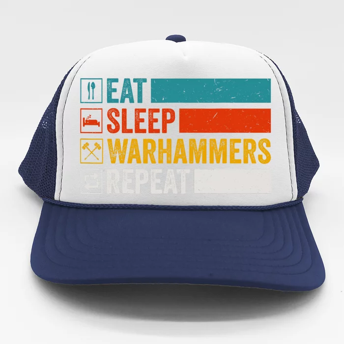 Retro Eat Sleep Warhammers Repeat Funny Gamer Video Gaming Trucker Hat