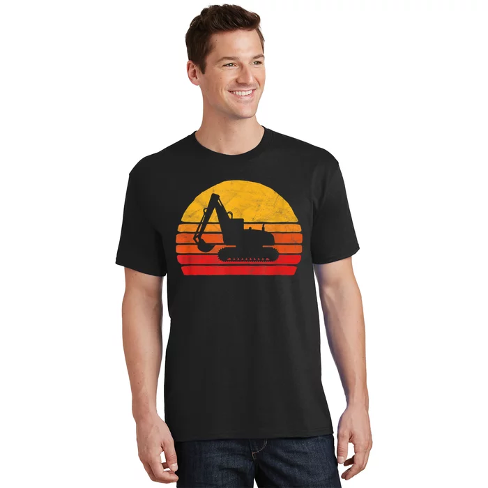 Retro Excavator & Sunset Vintage Construction Design Retro T-Shirt