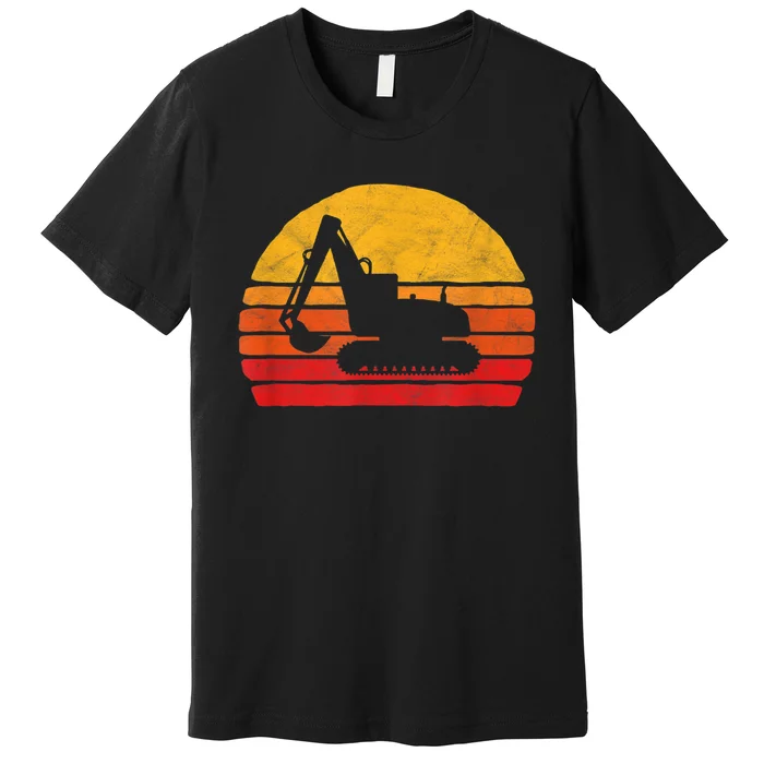 Retro Excavator & Sunset Vintage Construction Design Retro Premium T-Shirt