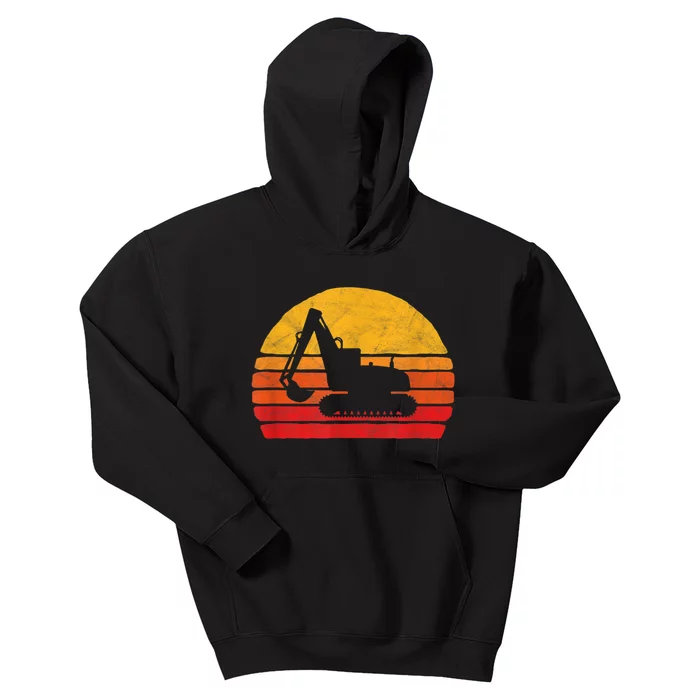 Retro Excavator & Sunset Vintage Construction Design Retro Kids Hoodie