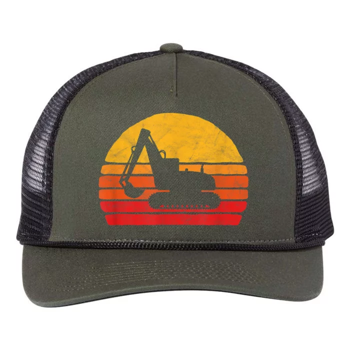 Retro Excavator & Sunset Vintage Construction Design Retro Retro Rope Trucker Hat Cap