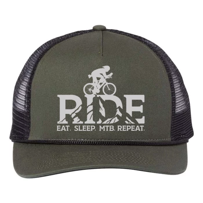 Ride Eat Sleep MTB Repeat Mountain Biker Lover Gift Retro Rope Trucker Hat Cap