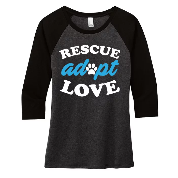 Rescue Adopt Love Women's Tri-Blend 3/4-Sleeve Raglan Shirt