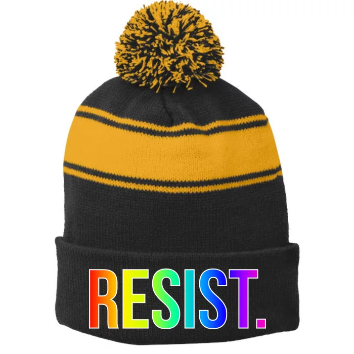 Resist. Rainbow Logo National Equality March Stripe Pom Pom Beanie