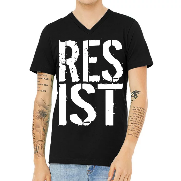 Resist Distressed V-Neck T-Shirt