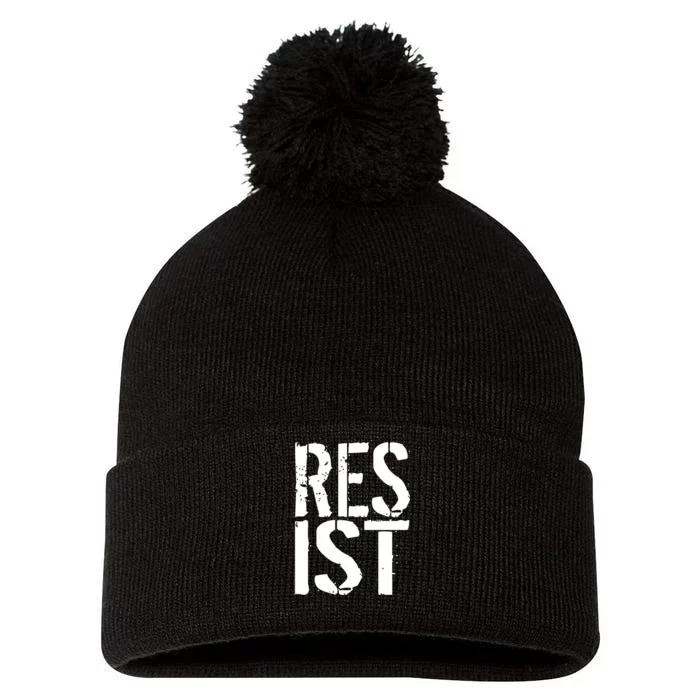 Resist Distressed Pom Pom 12in Knit Beanie