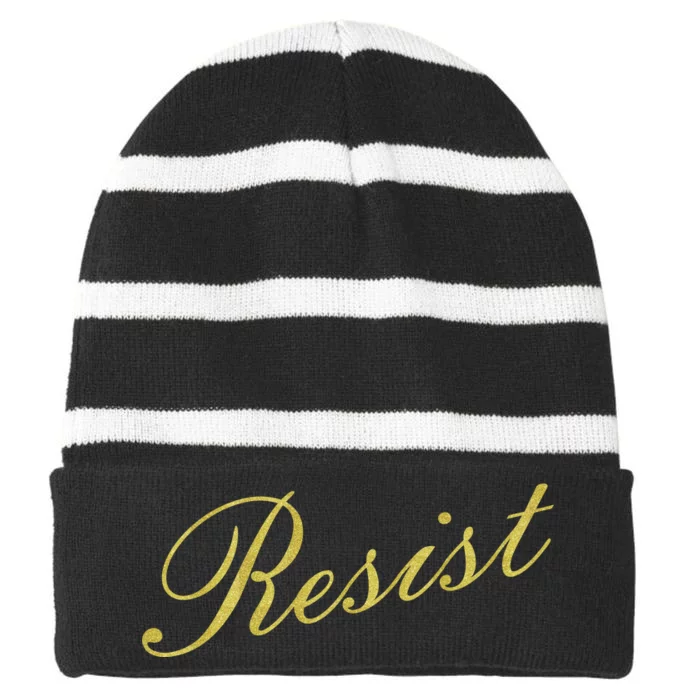 Resist Limited Gold Script Striped Beanie with Solid Band