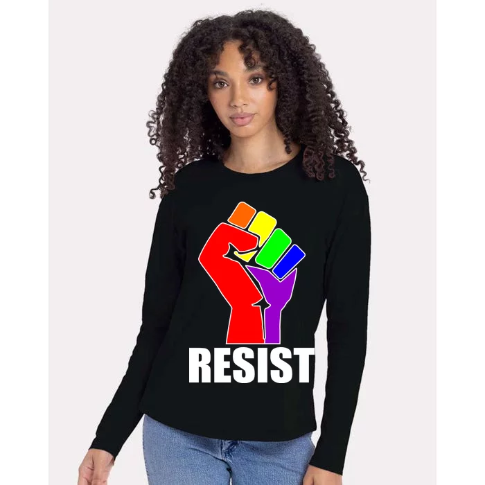 Resist Rainbow Fist National Pride Equality March Womens Cotton Relaxed Long Sleeve T-Shirt