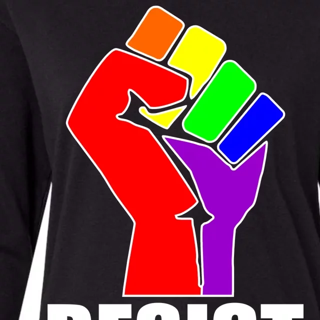 Resist Rainbow Fist National Pride Equality March Womens Cotton Relaxed Long Sleeve T-Shirt