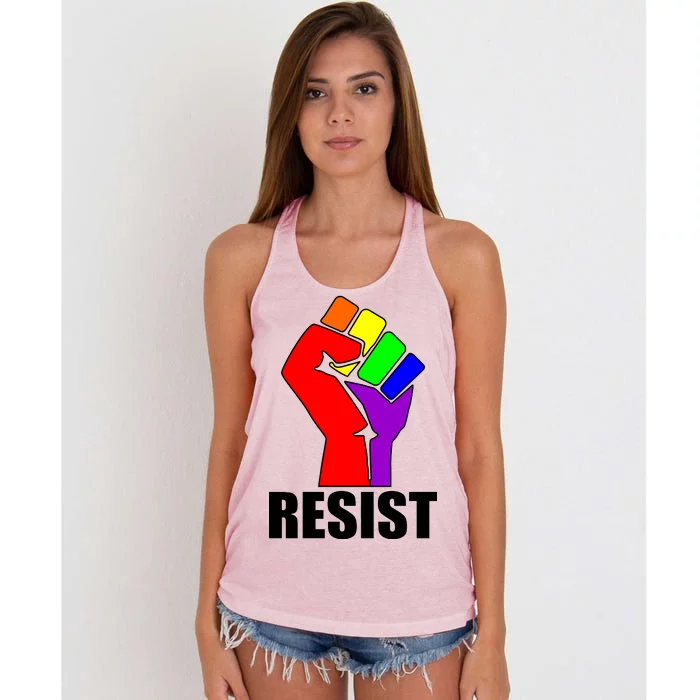 Resist Rainbow Fist National Pride Equality March Women's Knotted Racerback Tank