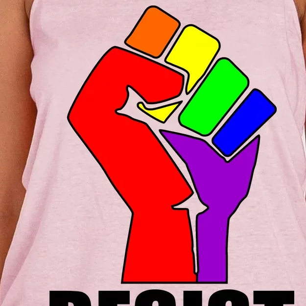 Resist Rainbow Fist National Pride Equality March Women's Knotted Racerback Tank