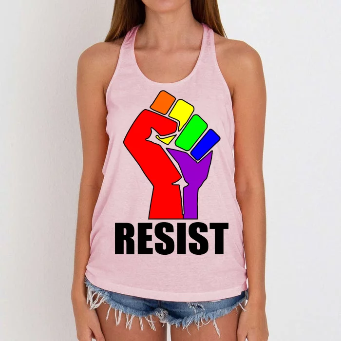 Resist Rainbow Fist National Pride Equality March Women's Knotted Racerback Tank