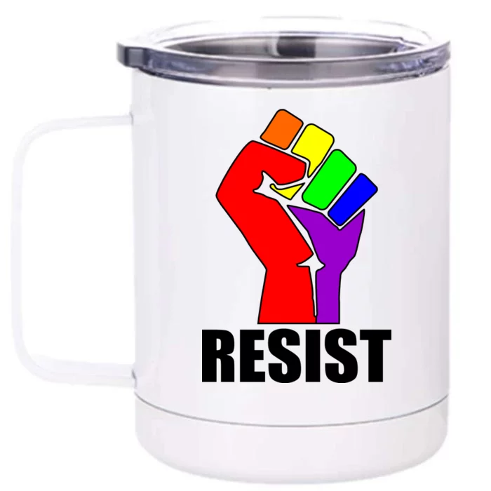 Resist Rainbow Fist National Pride Equality March Front & Back 12oz Stainless Steel Tumbler Cup