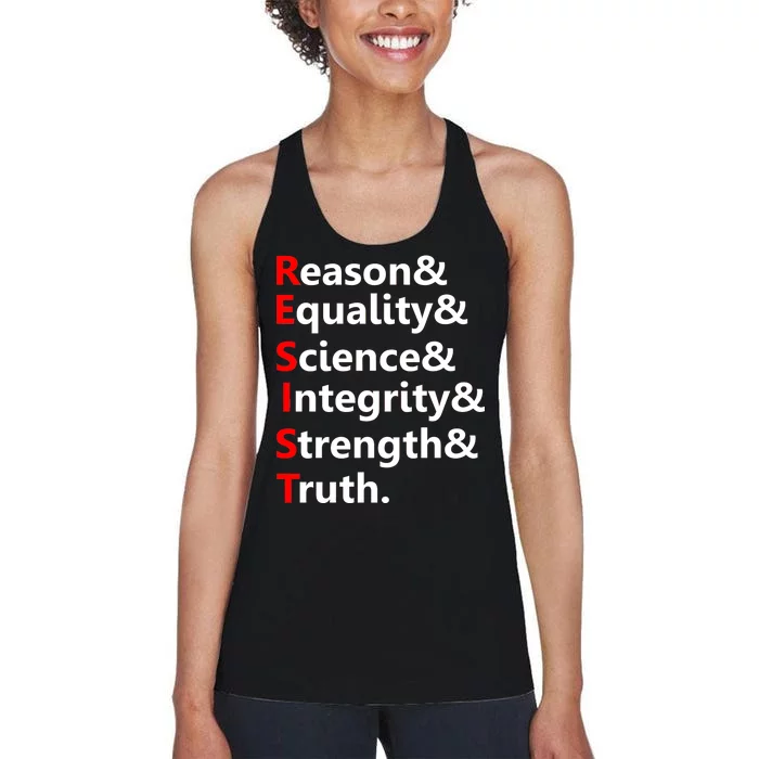 Resist Reason, Equality, Science, Integrity, Strength & Truth. Resistance Women's Racerback Tank