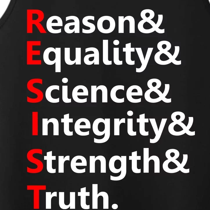 Resist Reason, Equality, Science, Integrity, Strength & Truth. Resistance Performance Tank