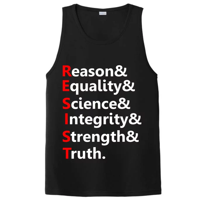 Resist Reason, Equality, Science, Integrity, Strength & Truth. Resistance Performance Tank