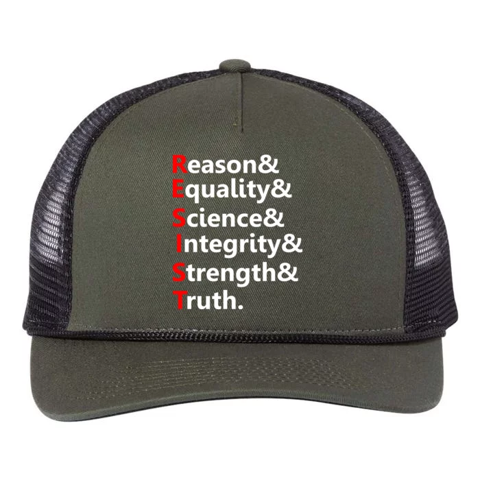 Resist Reason, Equality, Science, Integrity, Strength & Truth. Resistance Retro Rope Trucker Hat Cap