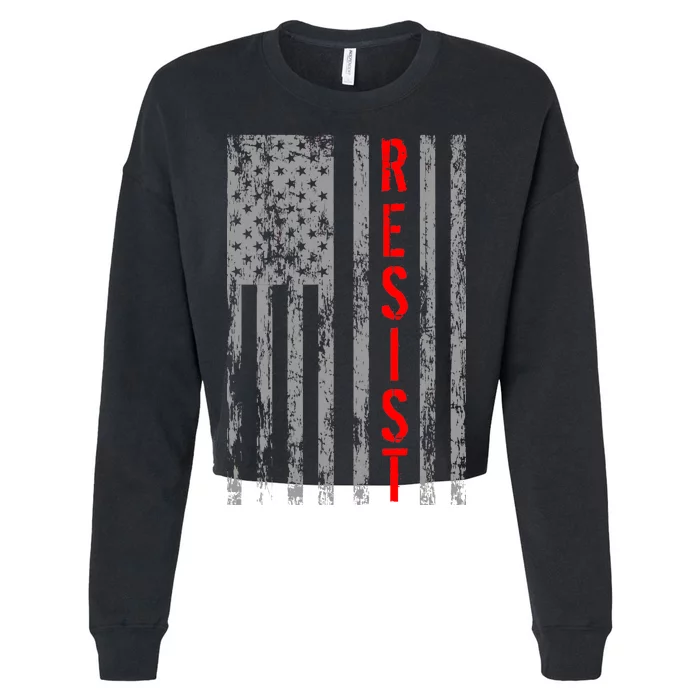 Resist Retro USA Flag The Resistance Anti Trump Cropped Pullover Crew