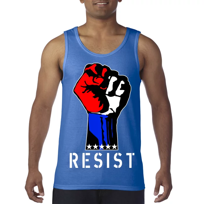 Resist Revolution Fight USA Stars Flag Fist Anti Trump Tank Top