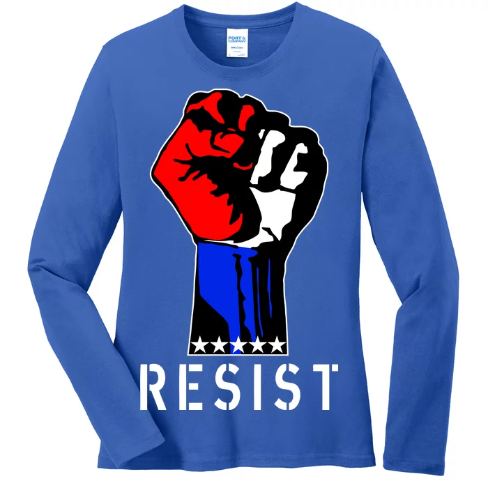 Resist Revolution Fight USA Stars Flag Fist Anti Trump Ladies Long Sleeve Shirt