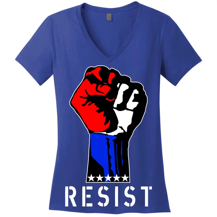 Resist Revolution Fight USA Stars Flag Fist Anti Trump Women's V-Neck T-Shirt