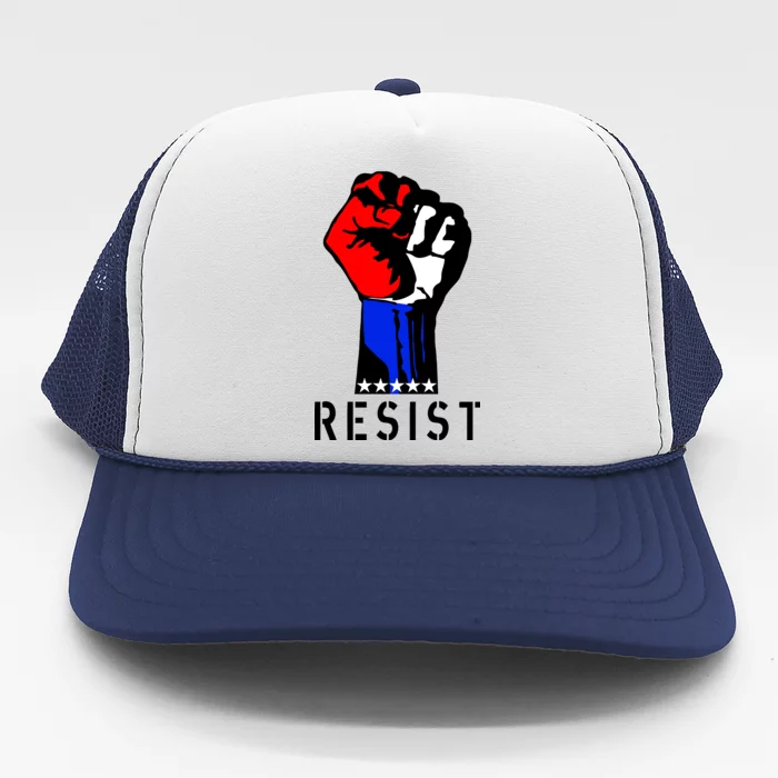 Resist Revolution Fight USA Stars Flag Fist Anti Trump Trucker Hat