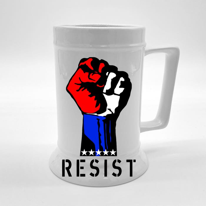 Resist Revolution Fight USA Stars Flag Fist Anti Trump Front & Back Beer Stein