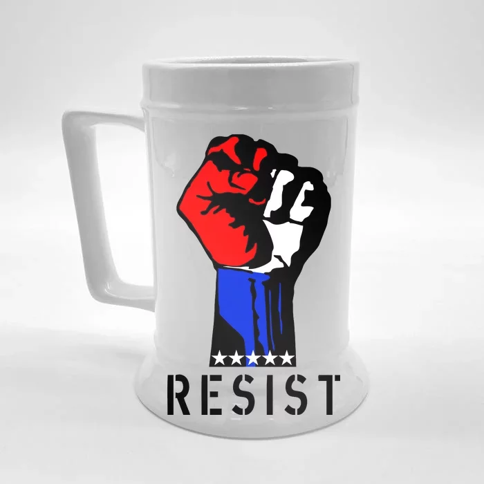 Resist Revolution Fight USA Stars Flag Fist Anti Trump Front & Back Beer Stein