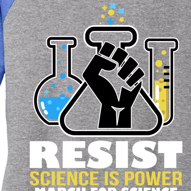 Resist Science is Power March for Science Fist Logo Women's Tri-Blend 3/4-Sleeve Raglan Shirt