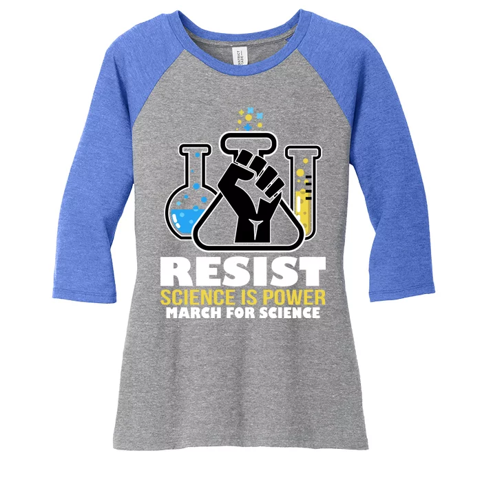 Resist Science is Power March for Science Fist Logo Women's Tri-Blend 3/4-Sleeve Raglan Shirt