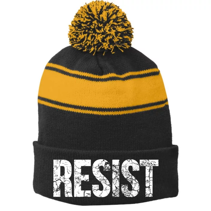 Resist United States of America Rebel Political Resistance Stripe Pom Pom Beanie