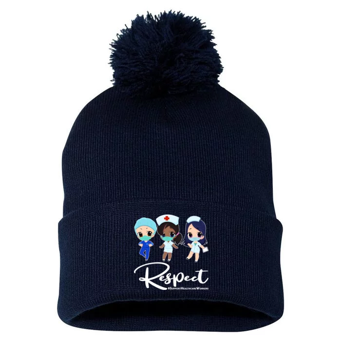 Respect Support Healthcare Workers Pom Pom 12in Knit Beanie