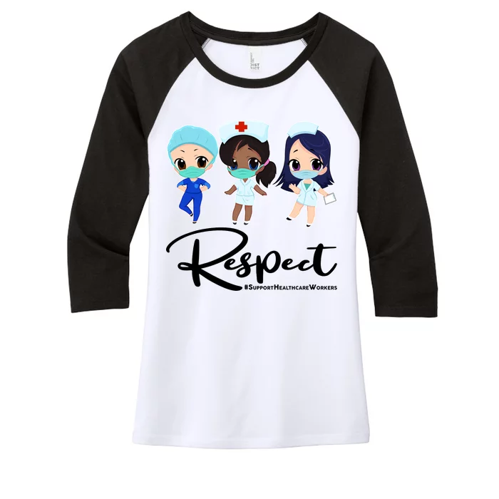 Respect Support Healthcare Workers Women's Tri-Blend 3/4-Sleeve Raglan Shirt